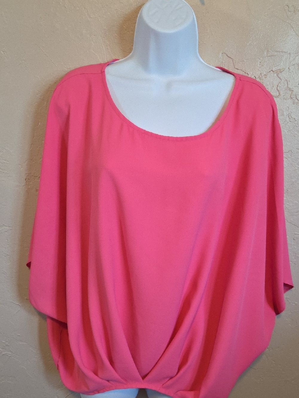 Vince Camuto Bright Pink Draped Scoop-Neck Blouse Size M
